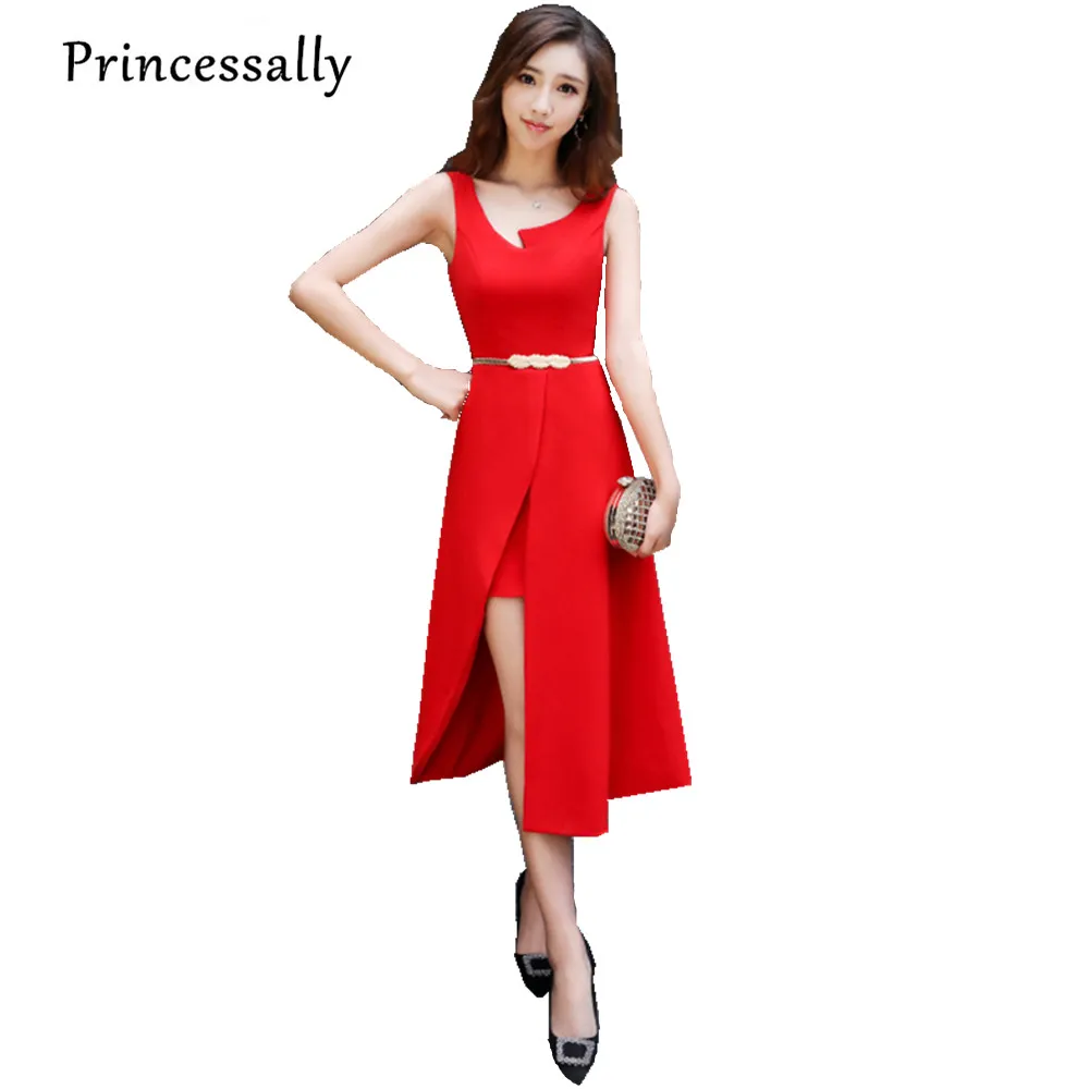 Новинка красное вечернее платье Princessally асимметричный модный дизайн платья