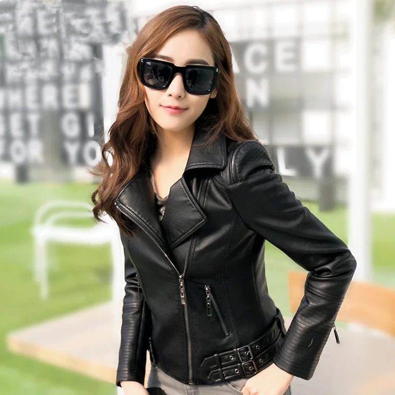 Женская куртка из искусственной кожи Dames Kleding тонкий короткий отложной воротник