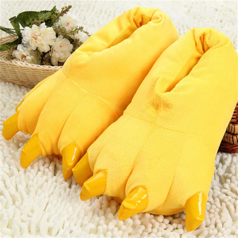 yellow LIN KING/удобные тапочки унисекс в виде лап забавных животных; женские и мужские тапочки в виде лап милого монстра; теплые домашние тапочки из мультфильма из мягкого плюша - Цвет: yellow