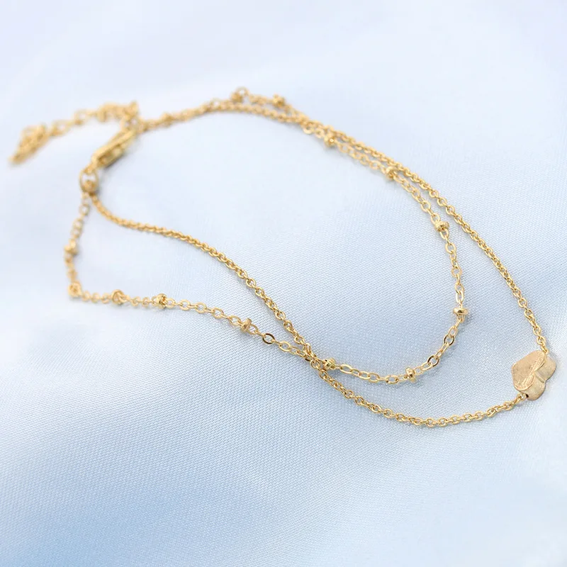 10 шт./лот двойные цепочки золотой цвет кулон в виде сердца браслет на щиколотке