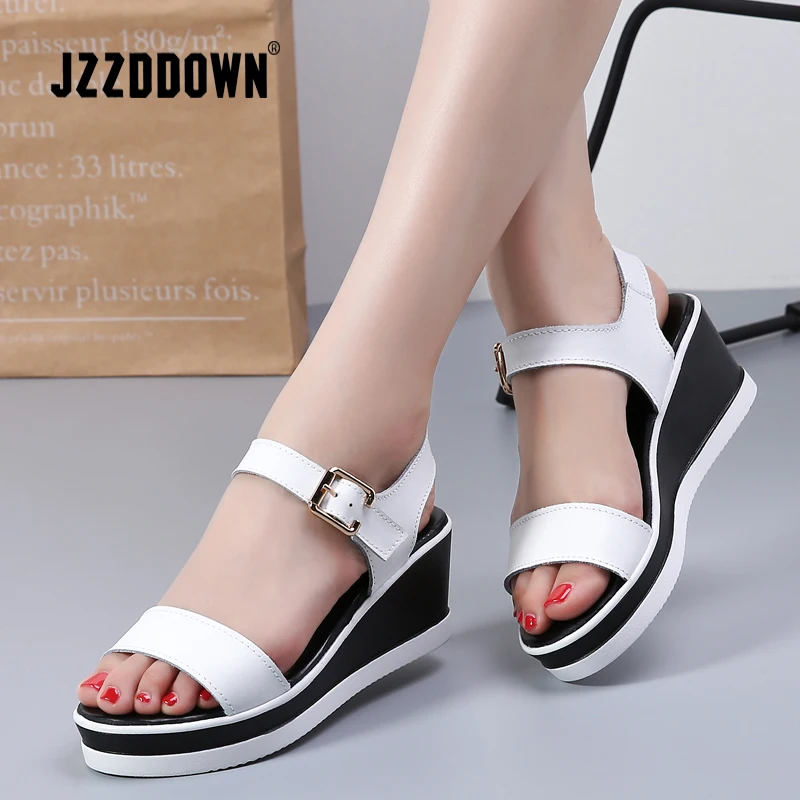 

JZZDDOWN Women sandals white flat wedge sandals Summer women Platform Sandalias ladies thick heel sole gladiator sandals 1906