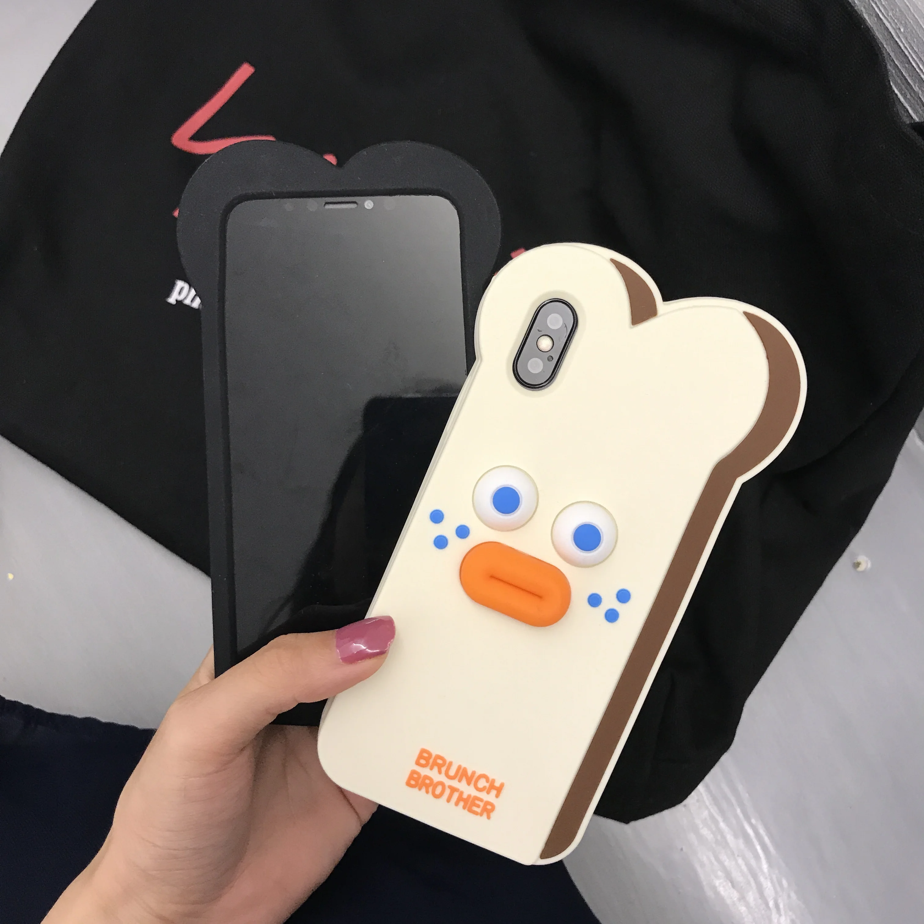 3D Cute Cartoon Pout Sausage Toast Bread Bearded Rabbit lip Duck Soft Silicone Case for iPhone X XS MAX XR 6 6S 7 8 Plus Cover |