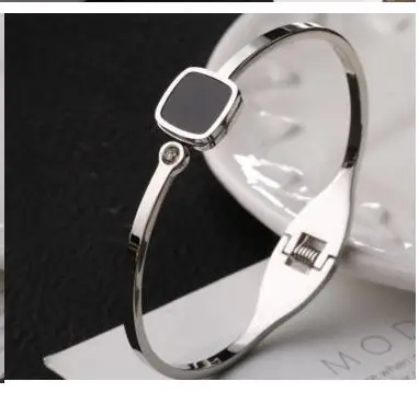 

Gold color black square bangle bracelet women pulseira feminina, fashion stainless steel bracelets & bangles jewerlry bracciali