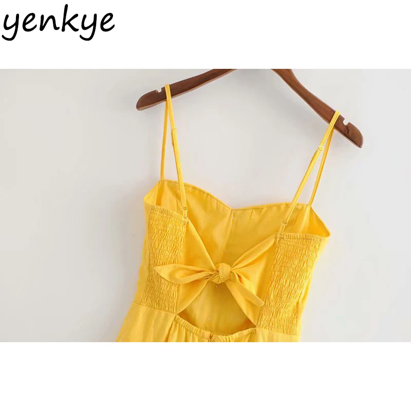 Лето 2018 желтый белье женские комбинезон Lady Sexy спинки Узлы без рукавов Слинг