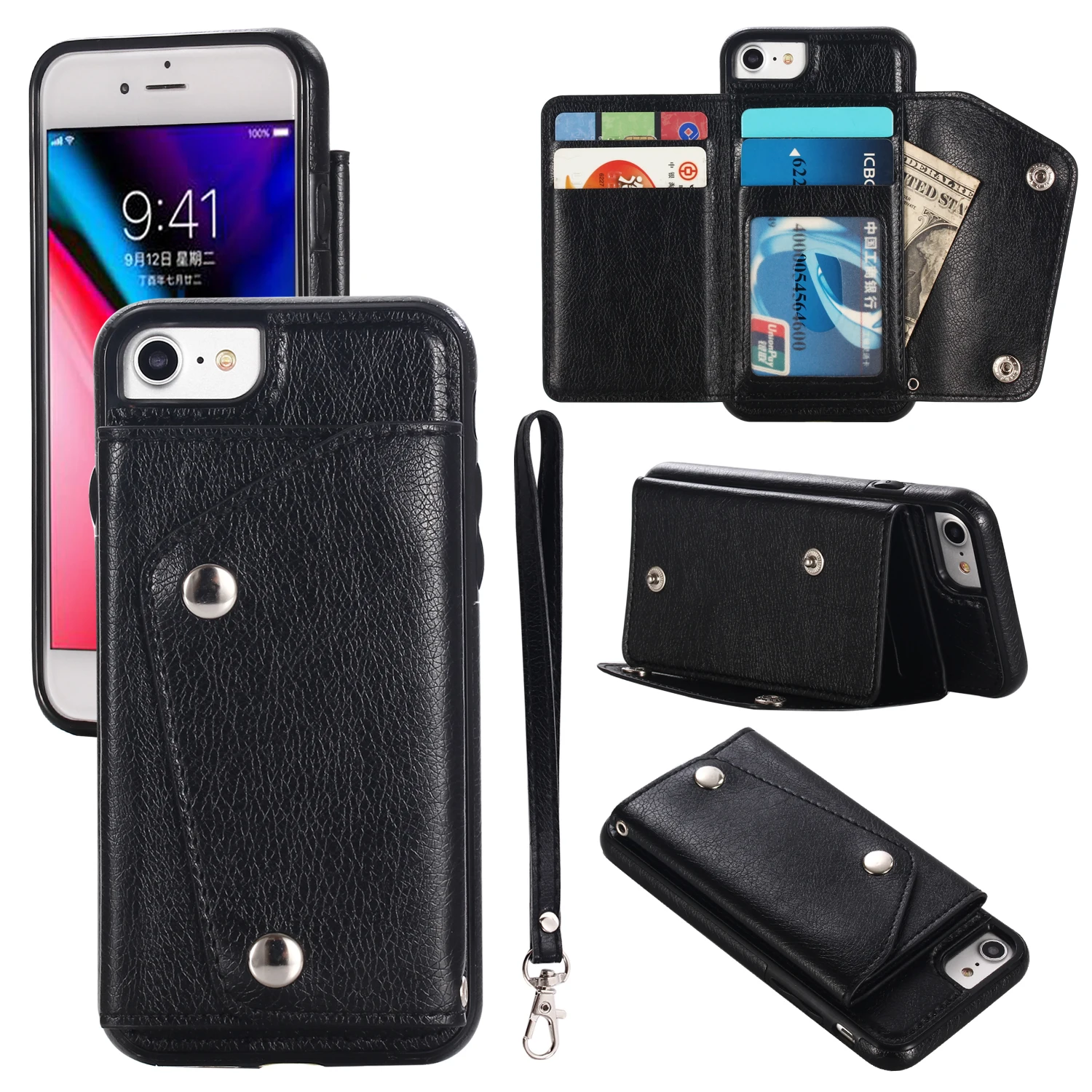 Fashion Wallet Flip Card Stand Leather Cover for Iphone X 8 7 6 6S Plus Samsung S9 S8 NOTE Soft Flexibility Business Case |