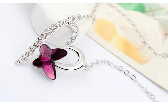Кристаллами от Сваровски сердце кулон в форме бабочки серебро Цвет Bijoux