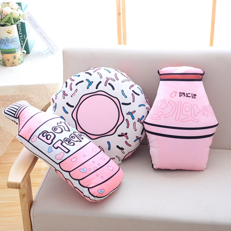 1pc Cute Pink Donut Bottle Shape Plush Pillow Stuffed Soft Down Cotton Cushion Sofa Decoration Toy Simulation Doll Gift for Kids | Игрушки и