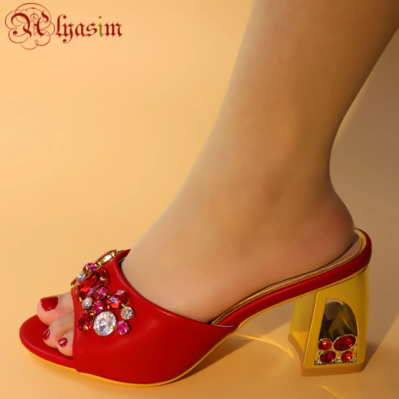Новинка 2019 года модные шлепанцы красного цвета свадебные туфли без сумочки в тон