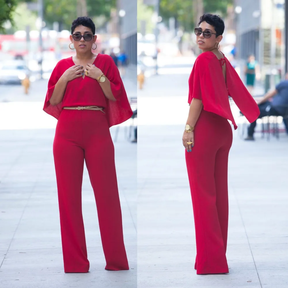 Женский комбинезон красный с открытой спинкой на завязках длинный|women jumpsuit|designer