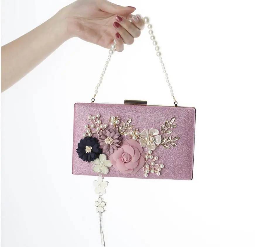 2023 New Fashion Handmade Floral Evening Bags Wedding Clutch Bags With Pearl Chain Party Bags For Ladies MN569