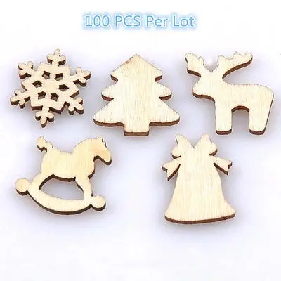 100Pcs Mixed Christmas Wood Chip Party Ornaments Stickers Xmas Tree Hanging Sticker Decoration | Дом и сад