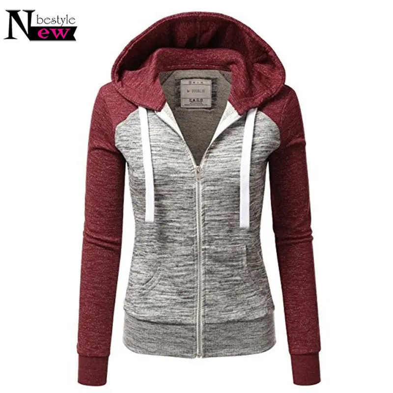 red grey hoodies Женские толстовки с капюшоном, толстовки с карманами на молнии, Женская толстовка с капюшоном с длинным рукавом, Женская бейсбольная куртка, верхняя одежда контрастных цветов - Цвет: red grey hoodies