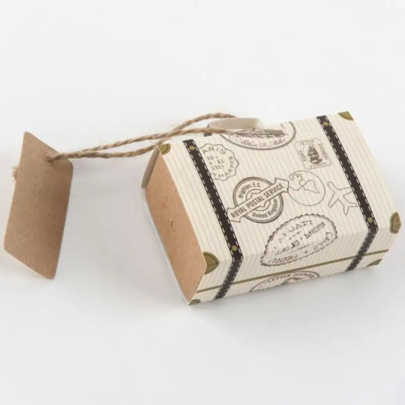 

100pcs New Mini Suitcase Candy Box Wedding Vintage Sweet Chocolate Packaging Paper Gift Box Wedding Favors Party Supplies
