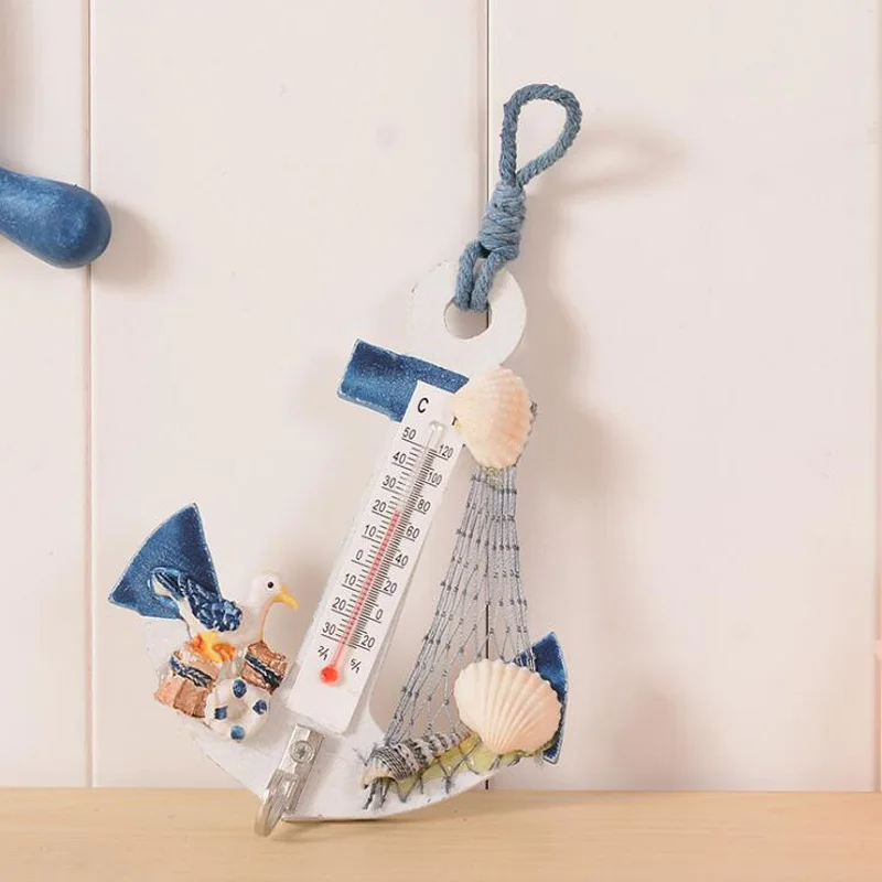 Мини модный настенный крюк деревянный якорь форма термометр ракушка пляжный