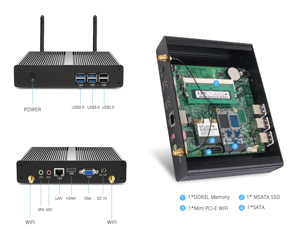 Мини ПК Intel Pentium 4405U Windows 10 HTPC 300 Мбит/с WiFi Gigabit Ethernet HDMI VGA 6* USB безвентиляторный микро ПК