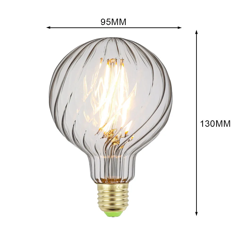 Tianfan светодиодные лампы старинная лампочка G95 Глобус вихревой 4 W 220/240 V E27 теплый