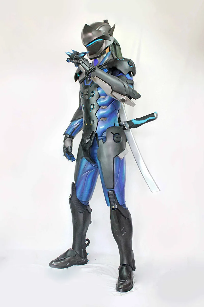 Игра OW Over And Watch Genji карбоновый Черный Косплей Полный комплект с маской оружия