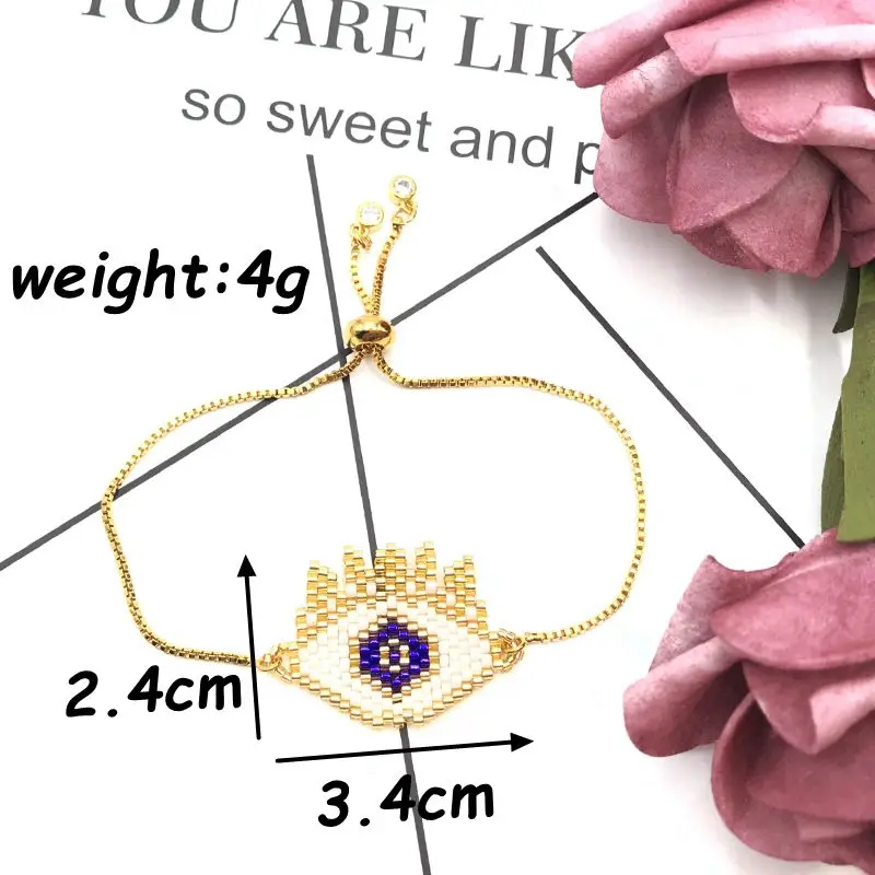 Fairywoo Evil Eye Bracelets New Fashion Lucky Woman Gothic Charm Handmade Miyuki Bracelet Adjustable Gold Chain Gift | Украшения и