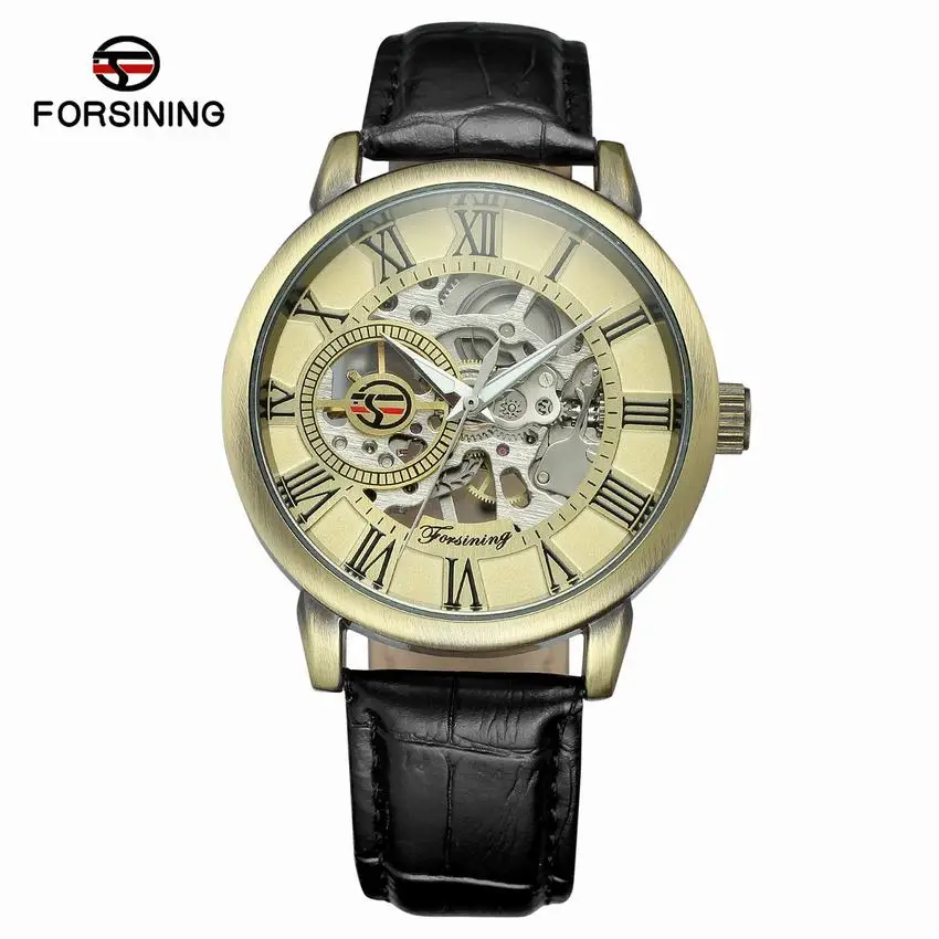 Forsining 2018 Men's Watches Top Brand Luxury Retro Openwork Wristwatches Genuine Leather Stainless Steel Case Horloges Mannen | Наручные