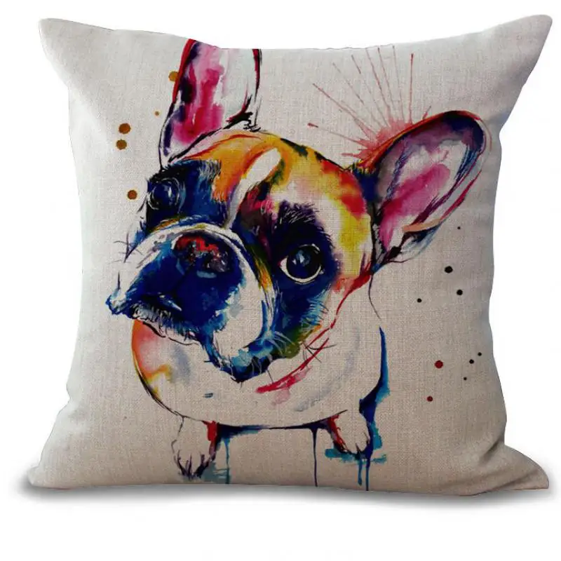 Factory Direct Supply French Bulldog Painting Series Cotton Linen Throw Pillow Home Room Decor Bedside Back Cushion | Дом и сад