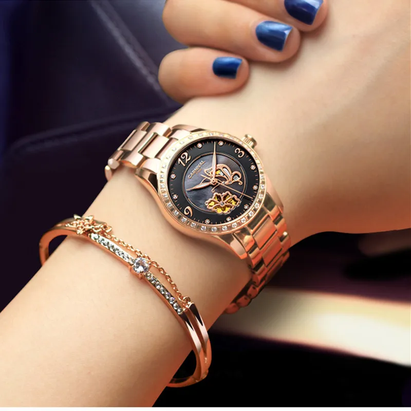 Carnival brand rhinestone clock luxury watch women waterproof mechanical wrist watches lady relogio feminine reloj mujer montre