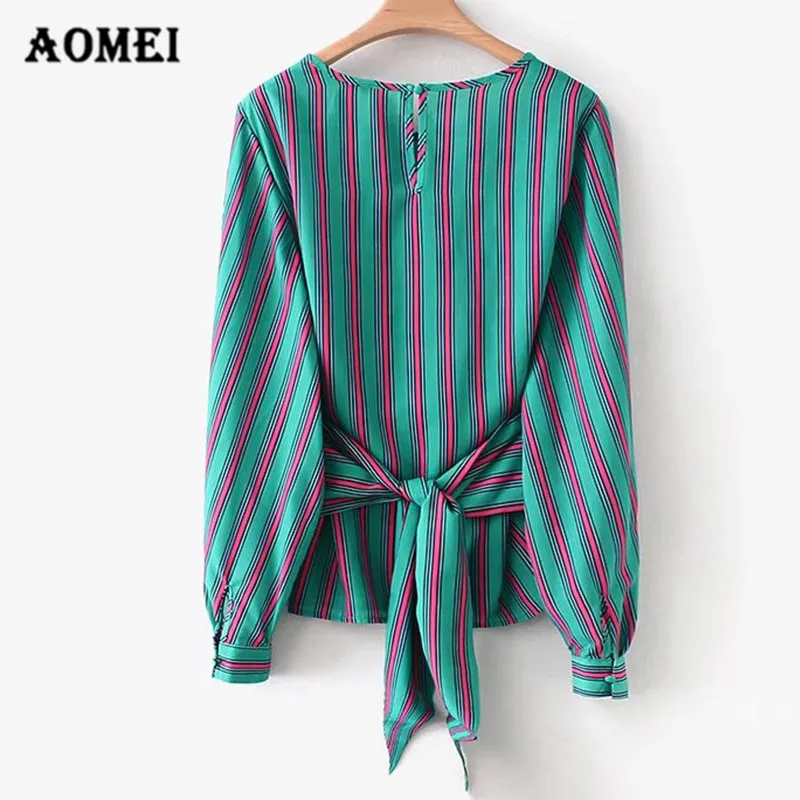 Women Blouse Shirts Striped Long Sleeve O Neck with Sashes New Arrival Office Ladies Spring Work Blouses Tops Blusas 2019 Wear |