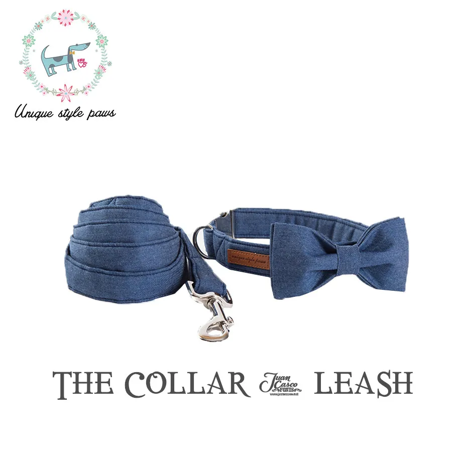 collar bow and leash Джинсовый синий Adjustabel ошейник для собак и галстук-бабочка для щенка - Цвет: collar bow and leash