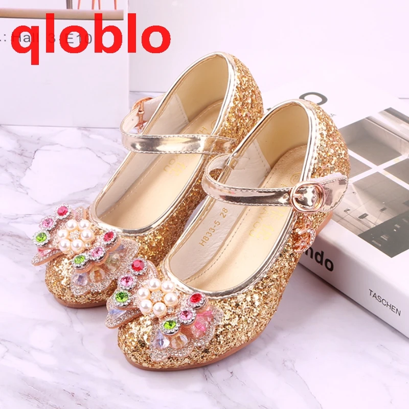 

Qloblo/детская обувь принцессы для девочек; босоножки на высоком каблуке с блестящими блестками; Enfants Fille; женская обувь для вечеринки