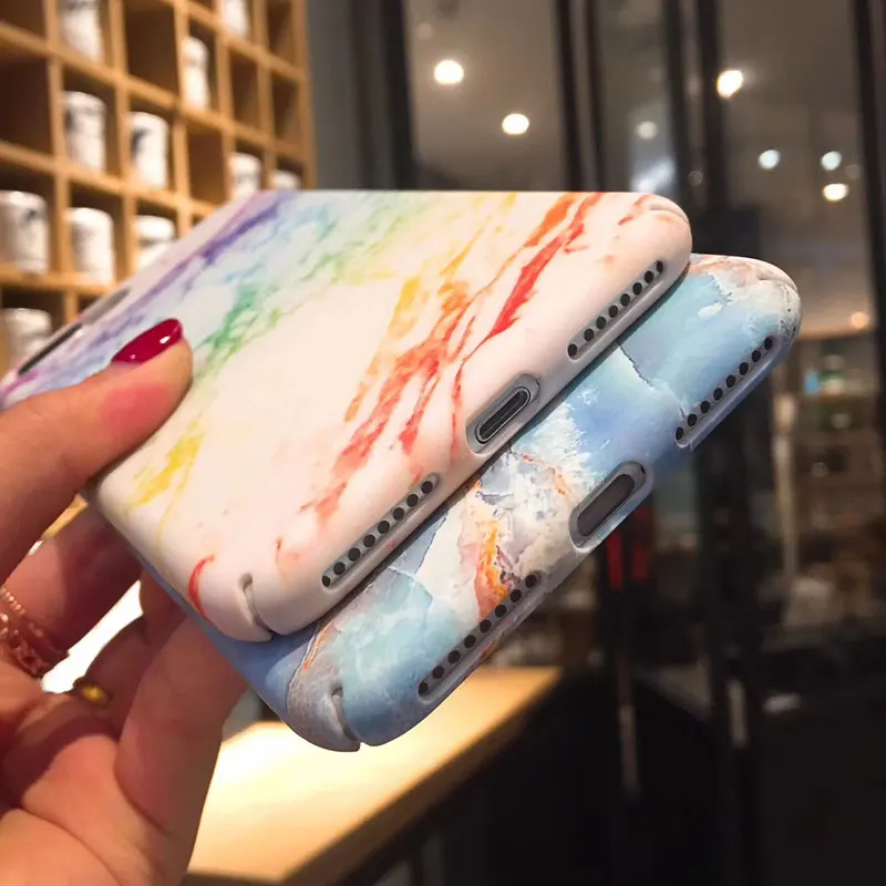 Boucho For iphone X 6/7/8 Plus Granite Scrub Marble Stone image Painted Hard PC Matte Phone Case 6 6s 7 8 plus |