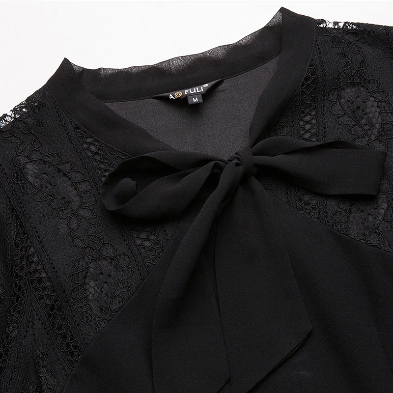 New2018Spring Ladies Plus size elegant dress lace sleeves one-piece dresses bow collar female casual vestidos tunic M-XXXXXL 5XL | Женская