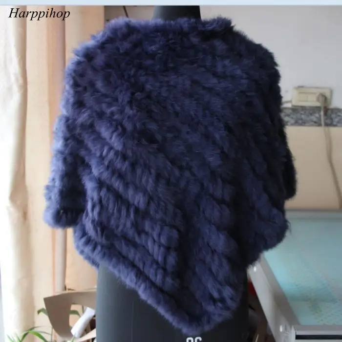 Женское пончо ручной работы из натурального кроличьего меха Вязаная Шаль пальто