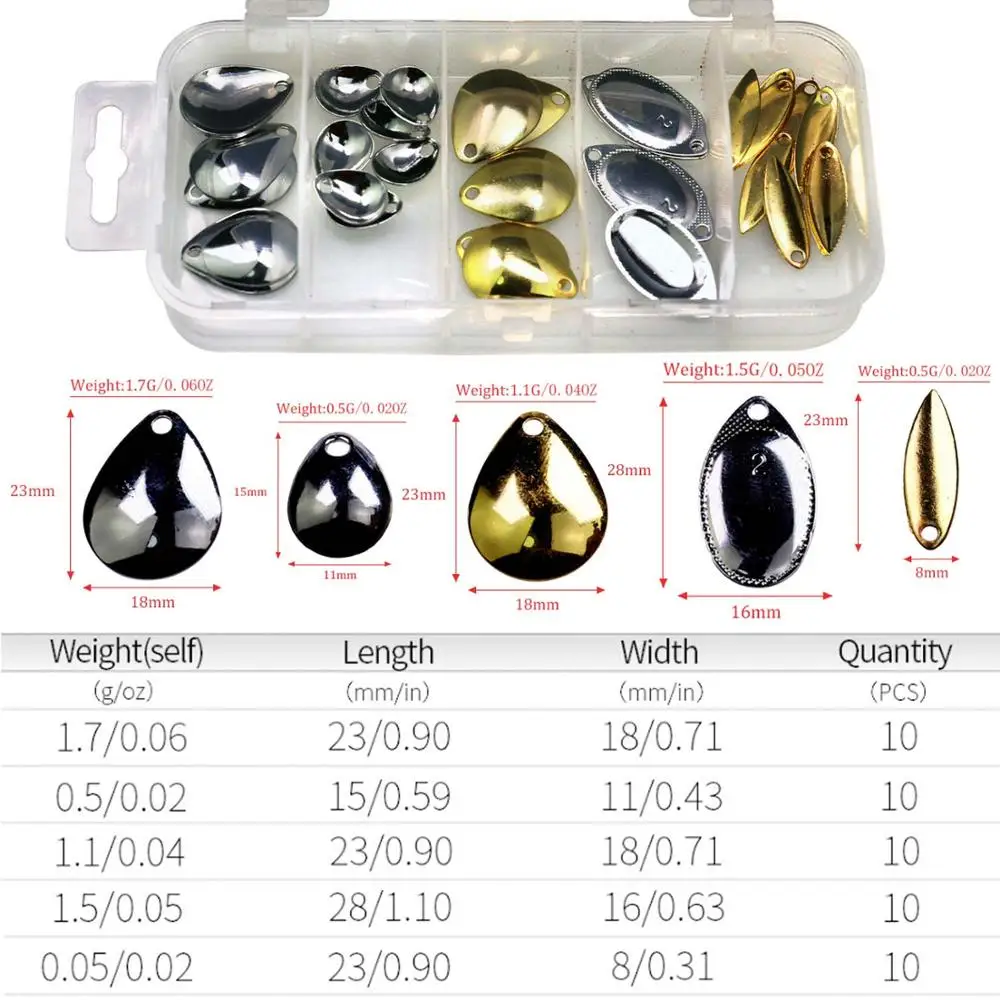 50pcs Spoons Size S Блёсны для спиннинга Рыбалка ложки легкое кручение Spinner в сложенном виде Clevises лезвия Spinner ложки снасти DIY прикормы аксессуары - Цвет: 50pcs Spoons Size S