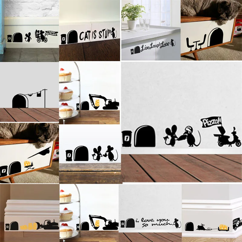 Мышь кот 3d яркое отверстие автомобильные наклейки на стену наклейка домашние