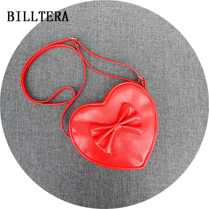 Детская модная сумка мессенджер из искусственной кожи с красным сердечком мини