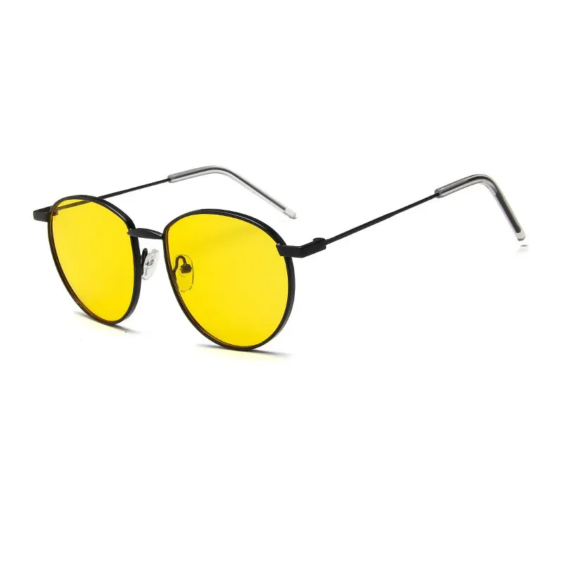 Yellow HUHAITANG винтажные Овальные Солнцезащитные очки для женщин, роскошные брендовые металлические круглые солнцезащитные очки для мужчин, дизайнерские уличные женские желтые солнцезащитные очки для мужчин s - Lenses Color: Yellow