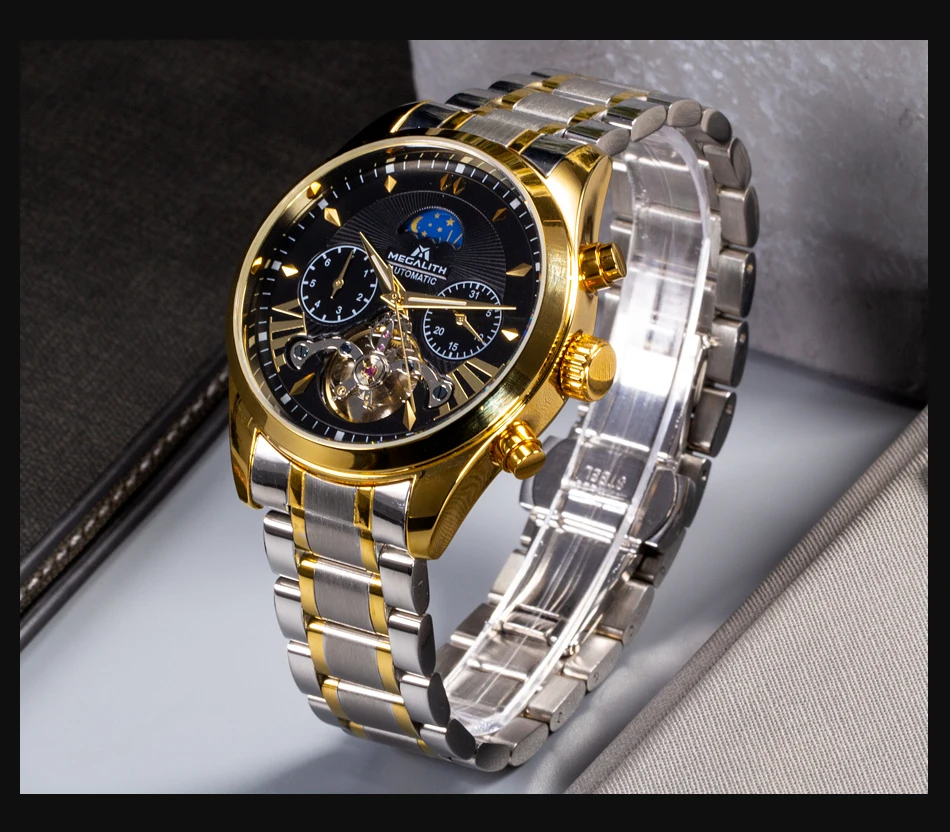 MEGALITH Мужские автоматические механические наручные часы tourbillon кожаные водонепроницаемые бизнес часы мужские спортивные наручные часы Relojes Hombre