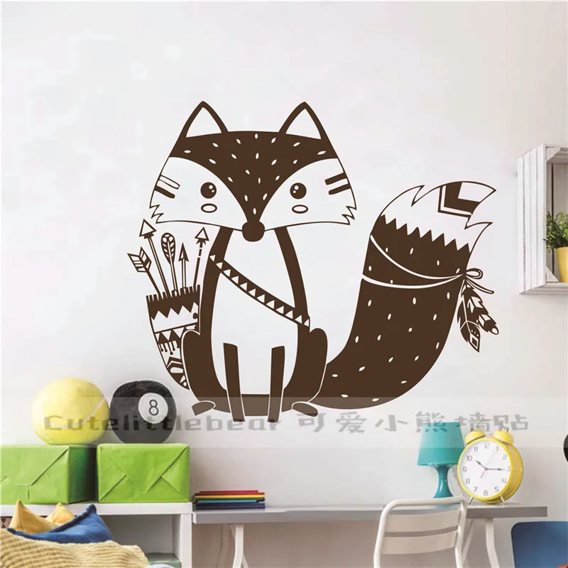 God Tribal Fox Wall Decal Cute Woodland Fox Wall Sticker for Kids Room Nursery Wall Art Tattoo Vinyl Murals TX-1002