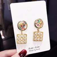 retro colorful pearl letter earrings steel needle anti allergy earrings female fashion jewelry wholesaletf99