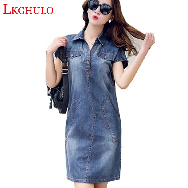 2018 джинсовое платье большого размера Женская одежда синие джинсовые платья
