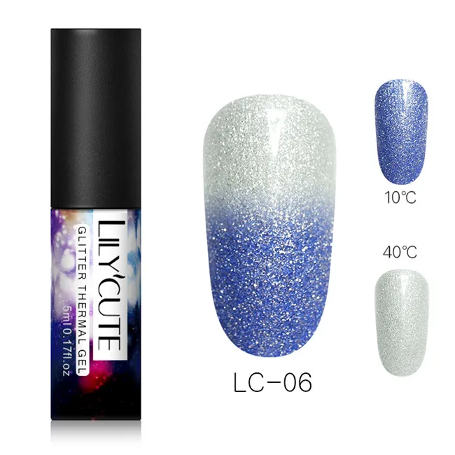 glitter 6 LILYCUTE, 7 мл, меняющий цвет температуры, Гель-лак для ногтей, термальный УФ-гель, Полупостоянный Гель-лак для ногтей, блестящий гель для ногтей - Цвет: glitter 6