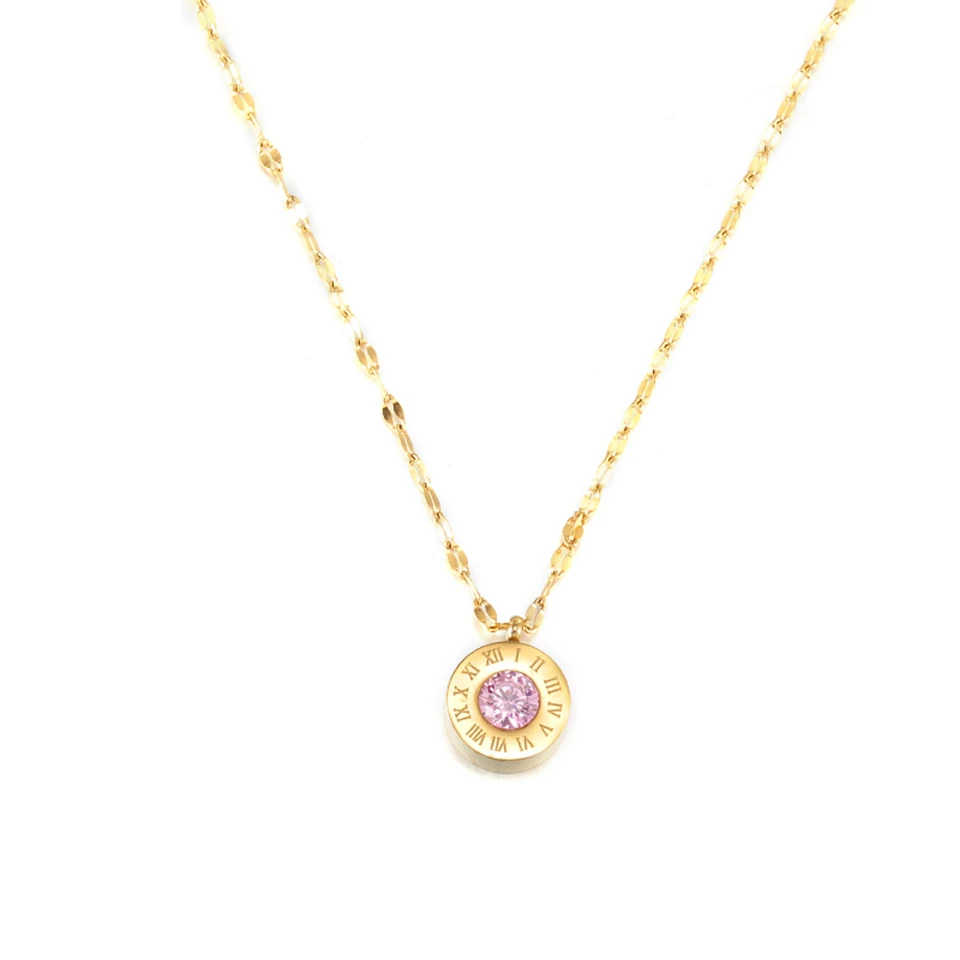 Римская циркониевая титановая цепочка с подвеской из нержавеющей стали Золотая цепочка, колье инкрустированный Циркон Модный женский ювелирный подарок