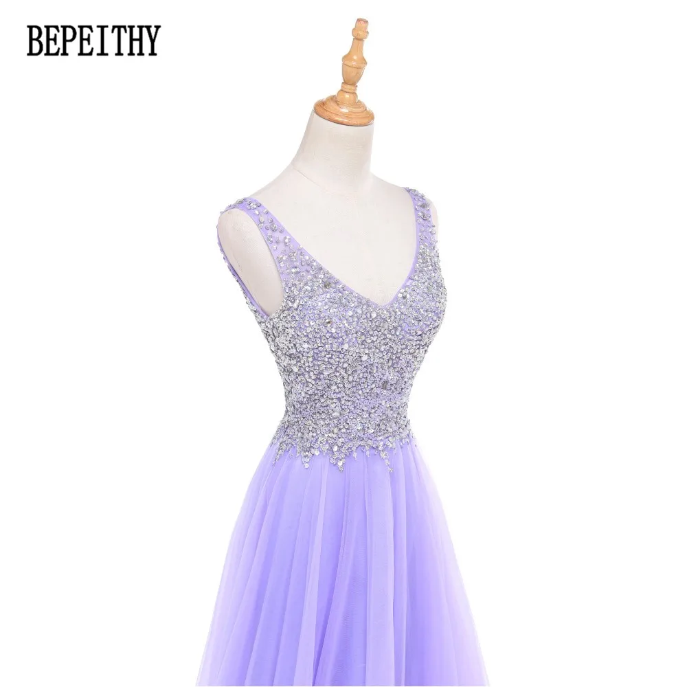 BEPEITHY Robe De Soiree Лавандовое сиреневое Бисероплетение сексуальное с открытой спиной свадебное банкетное элегантное в пол Тюлевое длинное вечернее платье