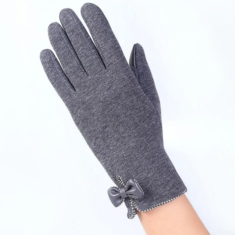 

YRRETY Elegant Womens Gloves Screen Winter Warm Bow Soft Wrist Gloves Mittens Cashmere Full Finger Guantes Mujer 2022 Fashion