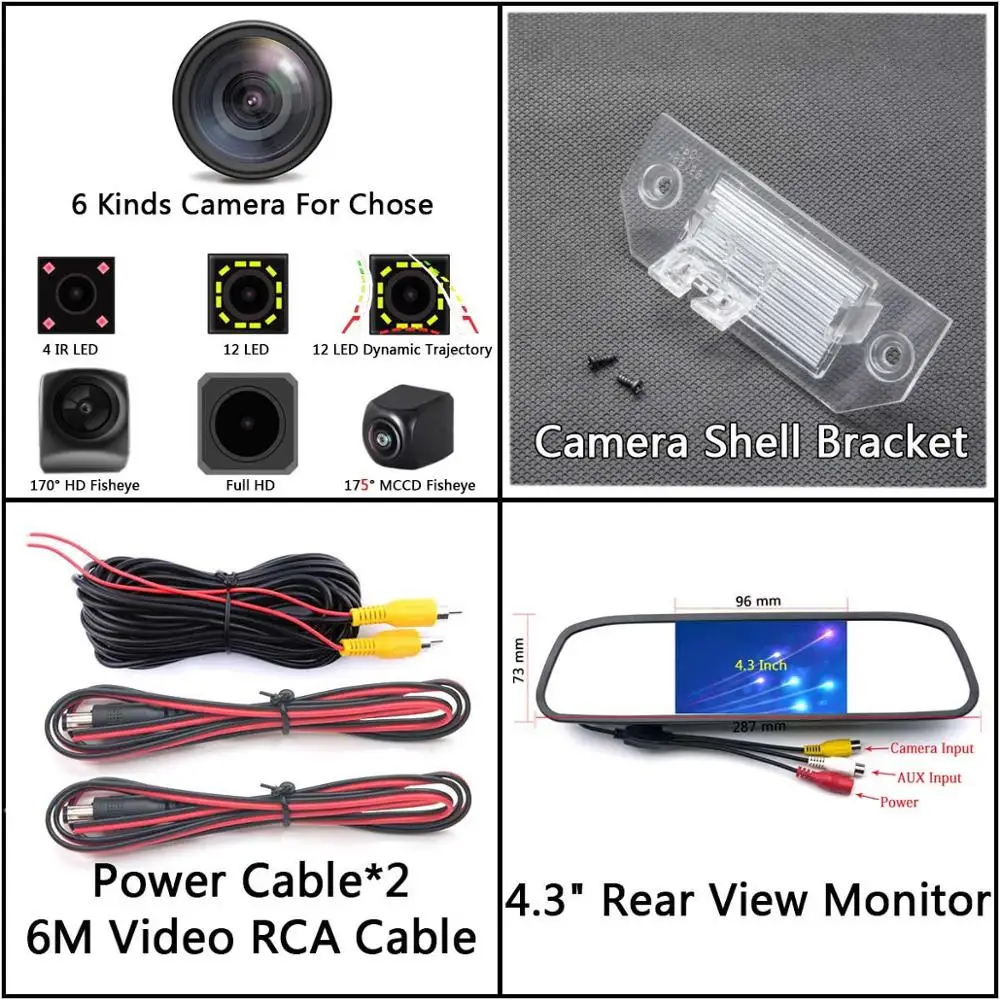 Camera 4.3 Mirror 175 градусов MCCD Fisheye Starlight 12LED треков Full HD автомобиля обратный заднего вида Камера для Ford Focus 2 MK2 Седан C-Max C - Название цвета: Camera 4.3 Mirror