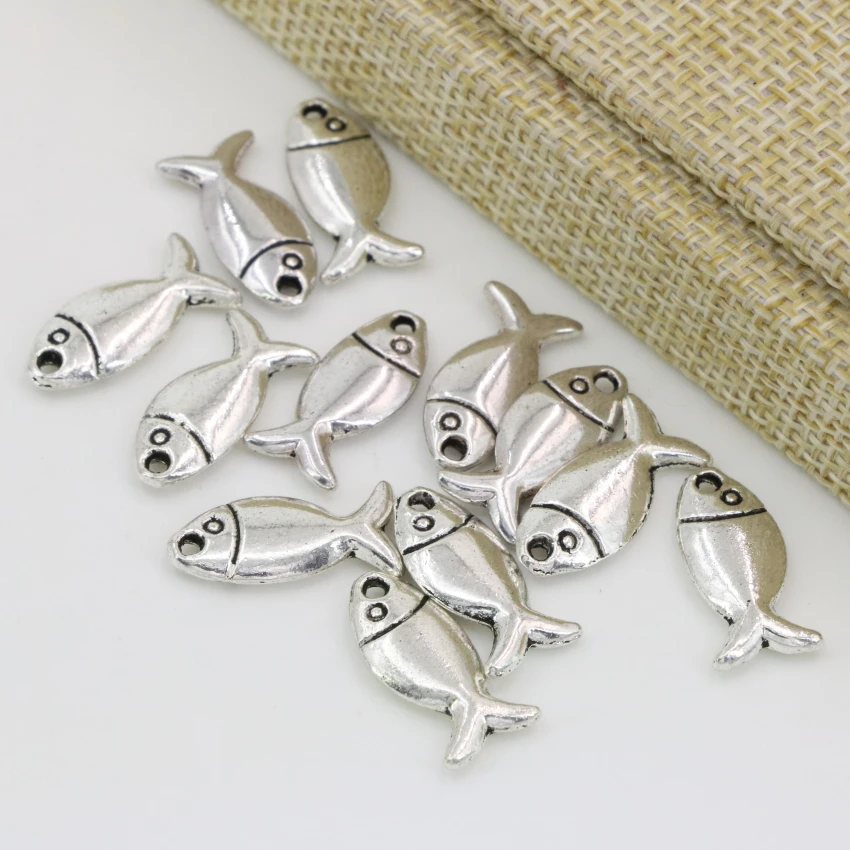 50pcs wholesale Tibet silver plated fishes shape 9*17mm spacers accessories beads new fashion elegant jewelry diy findings B2537 | Украшения