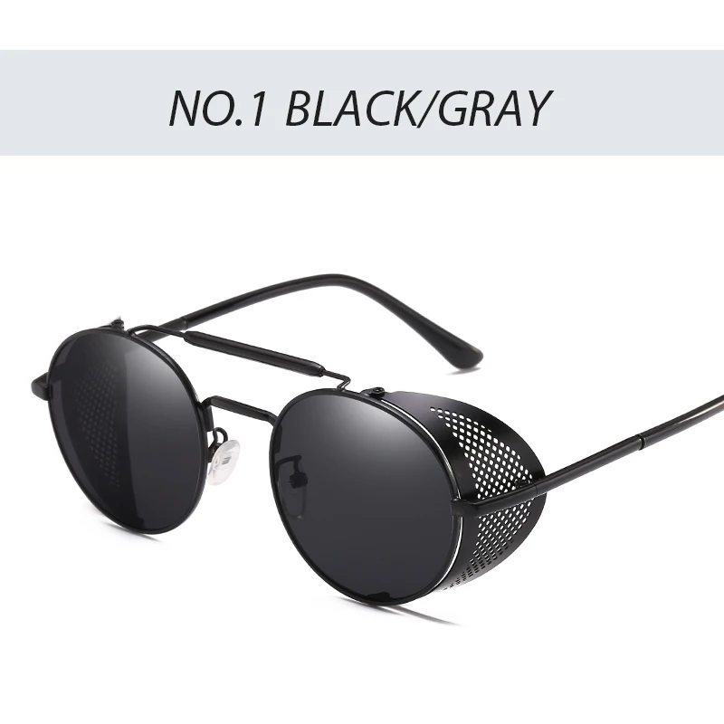 black-gray Стимпанк очки ретро солнцезащитные очки мужские панк Круглые Солнцезащитные очки женские брендовые дизайнерские солнцезащитные очки для мужчин UV400 Oculos De Sol - Цвет линз: black-gray