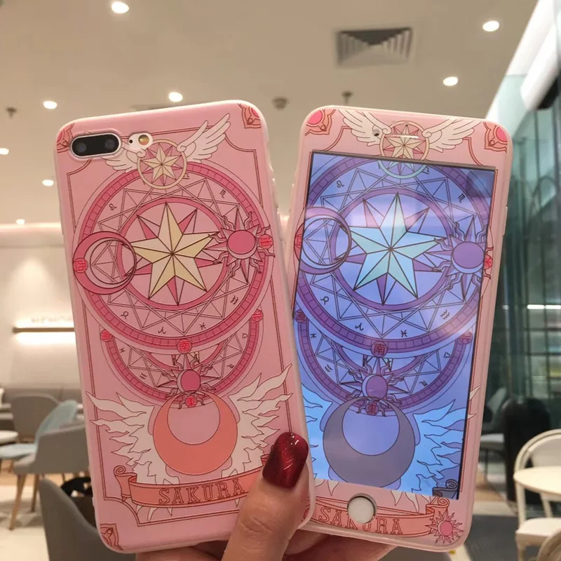 Чехол с розовой Сакурой для iphone 8 plus + пленка из закаленного стекла Apple iPhone 7 6 6S