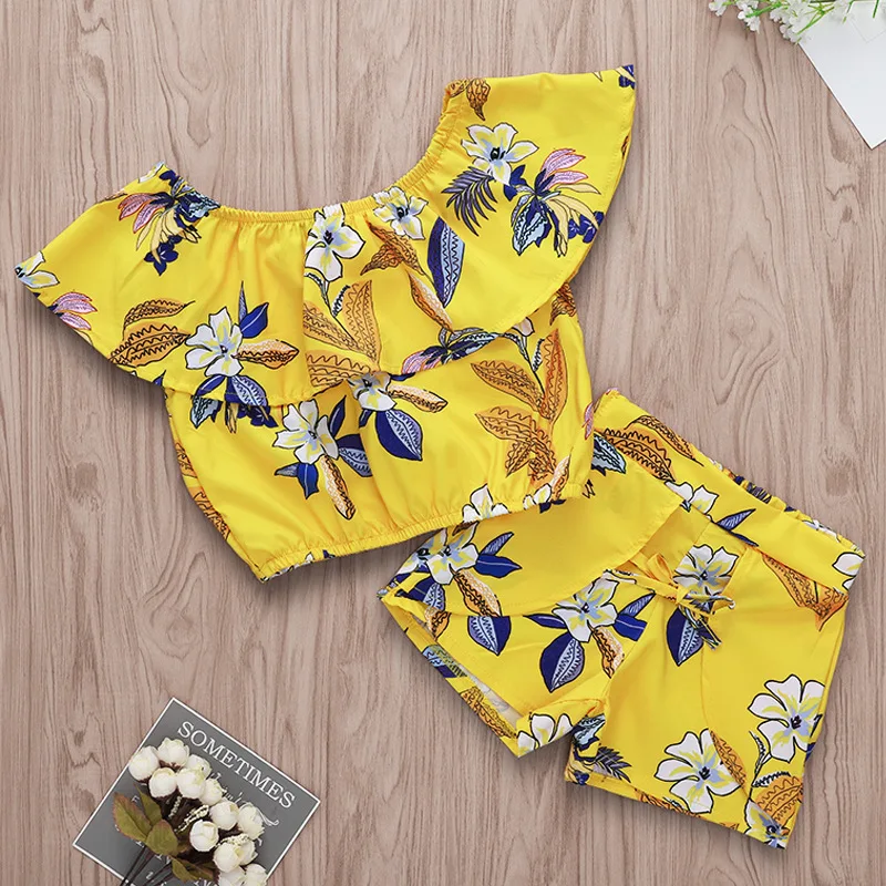 2 шт./компл. комплект одежды для маленьких девочек летний топ с оборками и
