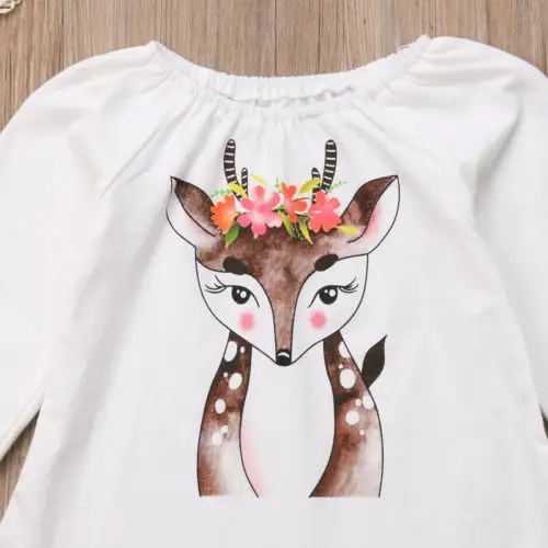 Toddler Kids Baby Girl Fox Long Sleeve Tops + Button Mini Skirts Outfit Clothes | Мать и ребенок