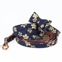 small dogscats collar flower print bow chihuahua collars soft leather outdoor walking puppy cat leads leashes adjustable